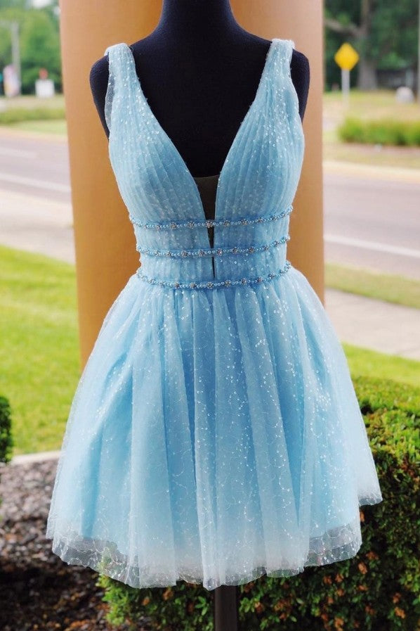 Sparkling Beading Plunging neck Homecoming Dress