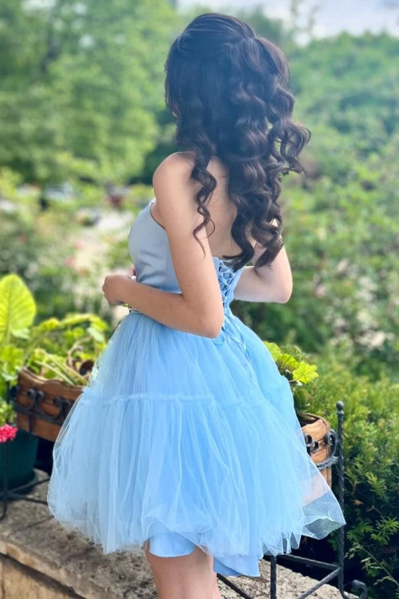Strapless Lace-Up A-Line Homecoming Dress with Beading