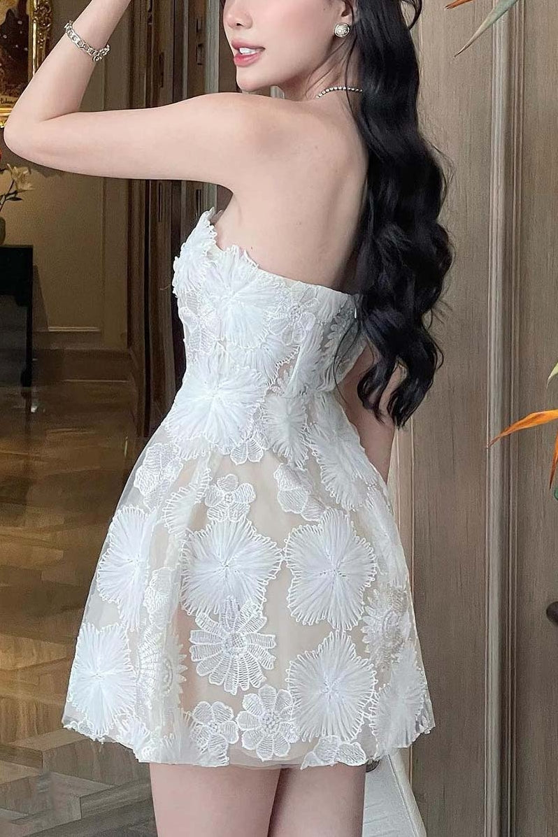 Strapless Appliqued Tulle A-Line Homecoming Dress Short Prom Dress
