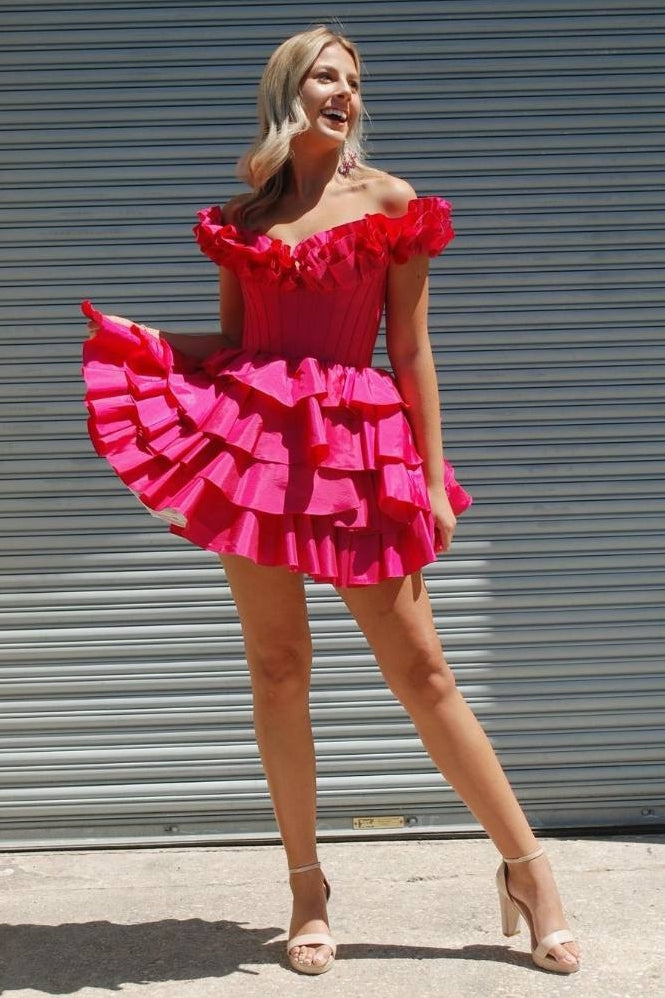 Off the Shoulder Homecoming Dress  Short Prom Dress  with Ruffle
