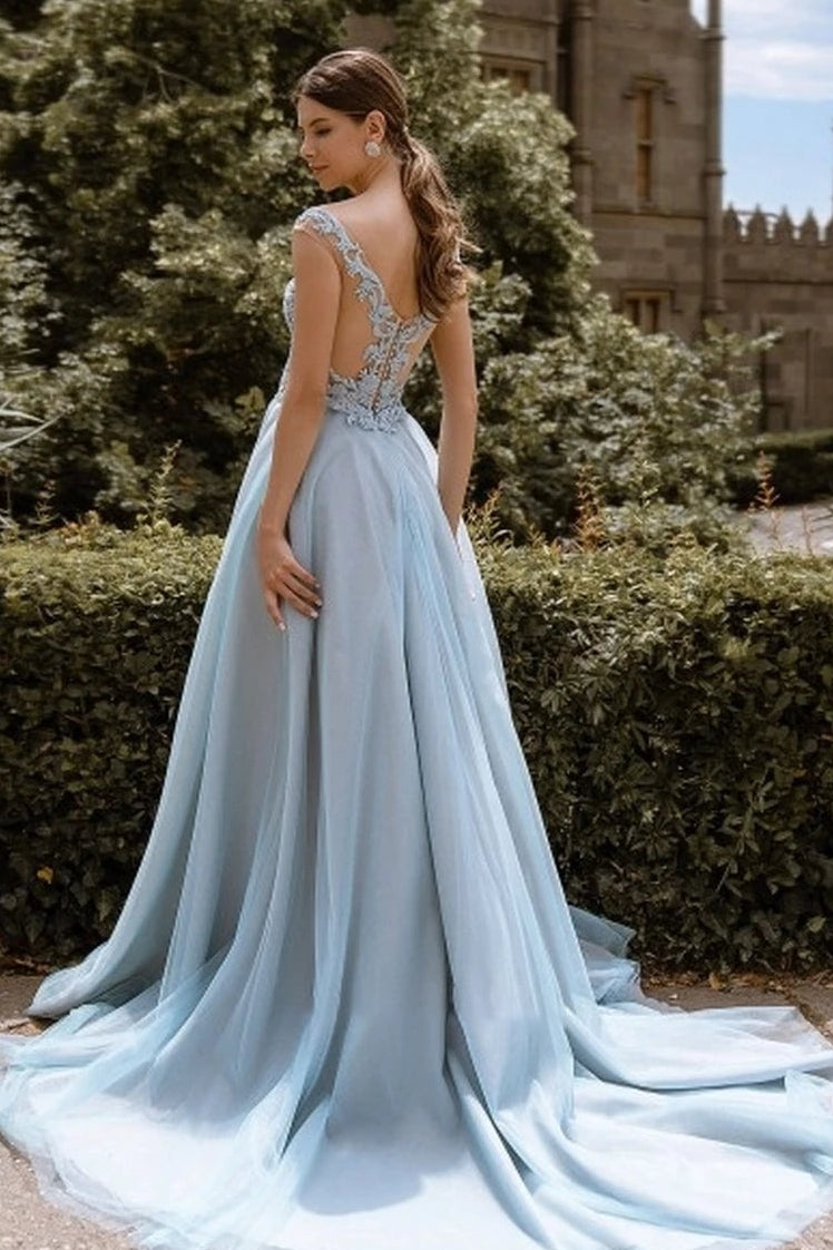 Lace V Neck A-Line Bridesmaid Dress With Sheer Bodice