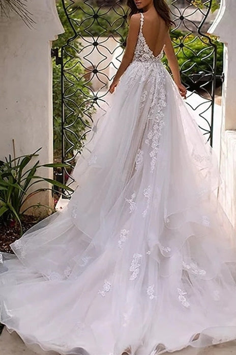 Princess Sweetheart Wedding Dress Spaghetti Straps With Appliques
