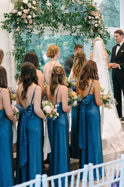 Silk Satin Mermaid Bridesmaid Dress With Bow And Slit