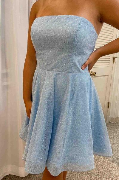 Strapless Short Blue Homecoming Dress Short Prom Dress