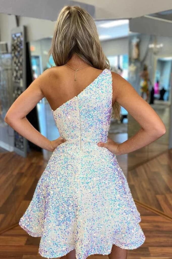 A-Line One-Shoulder Ruffles Homecoming Dress Short Prom Dress