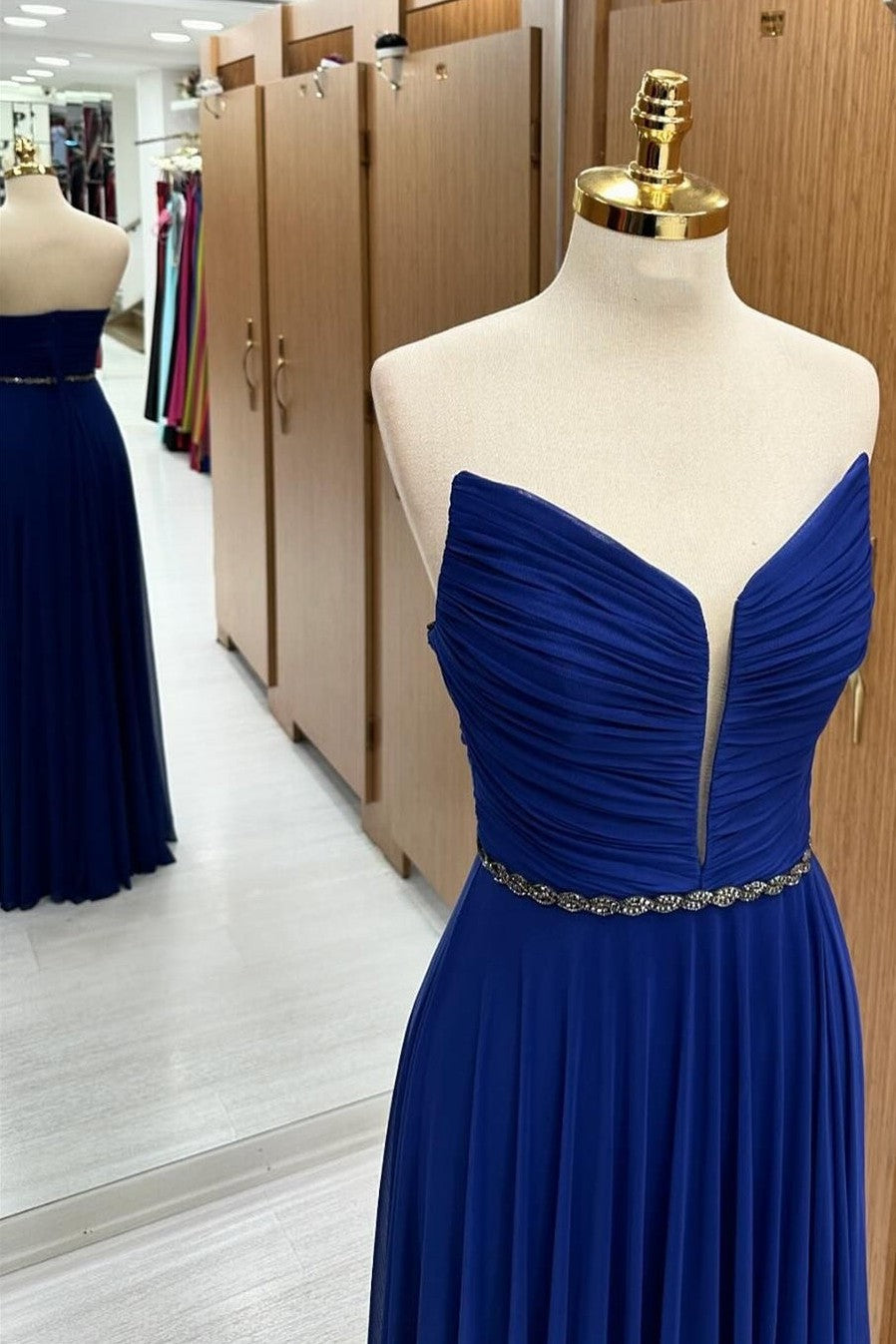 Royal Blue Chiffon Bridesmaid Dress Pleated Beaded Maid of Honor Dress