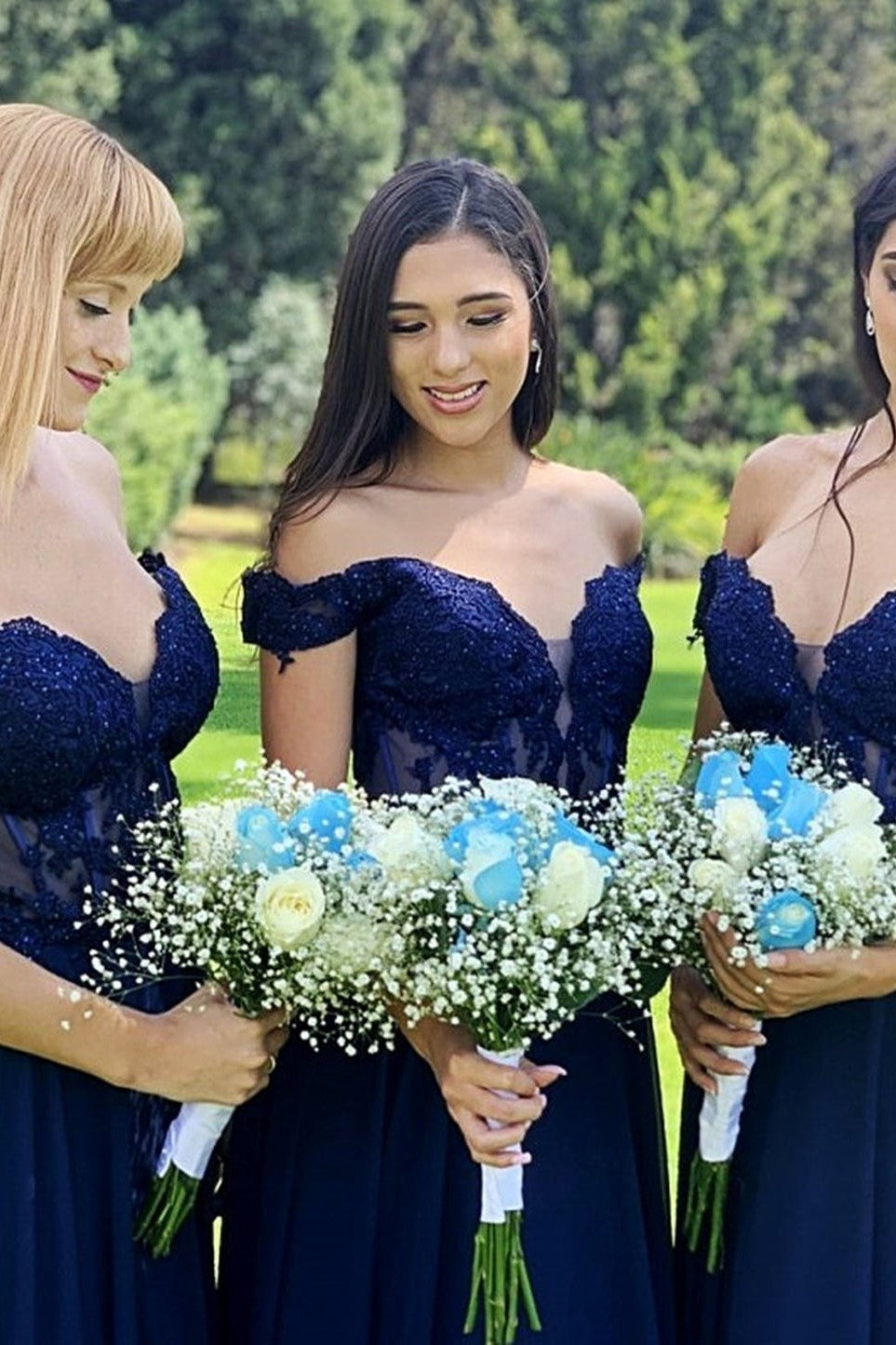 Off Shoulder Lace Beaded Bridesmaid Dresses