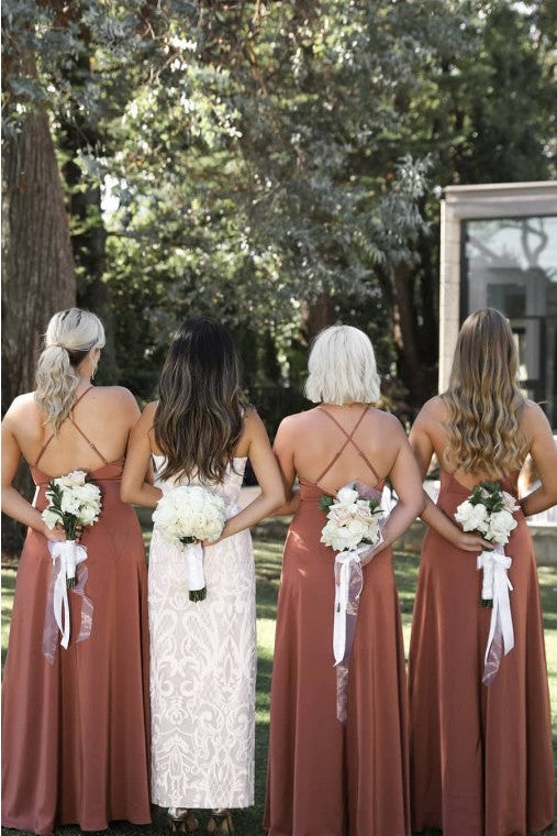 Simple Dusty Rose Bridesmaid Dress With Criss-Cross Straps Back