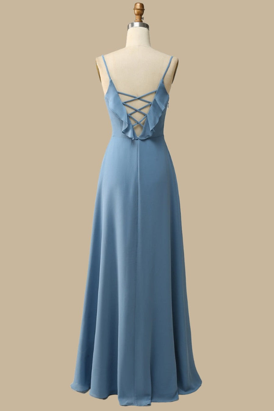 Ruffles Chiffon Bridesmaid Dress Lace Up Long A-Line Maid of Honor Dress