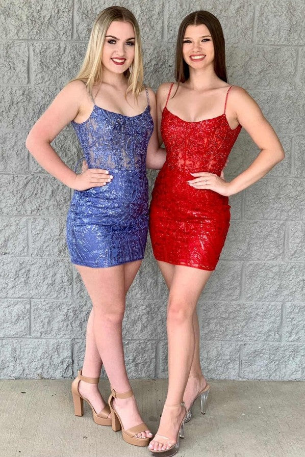 Elegant Lace-Up Mini Homecoming Dress
