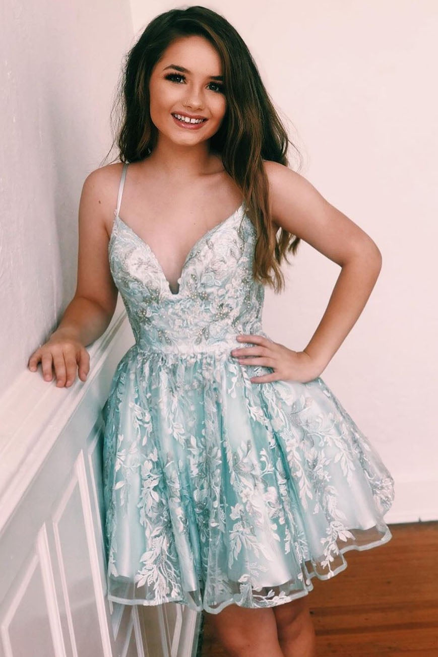 Lace-Up Sequined Homecoming Dress with Flowers