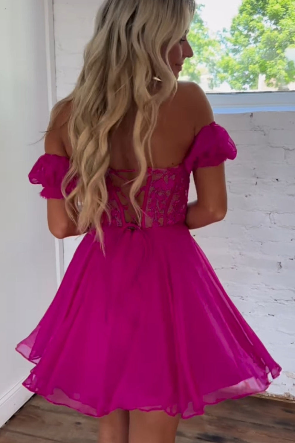 Lace Off the Shoulder A Line  Homecoming Dress  Short Prom Dress with Appliques