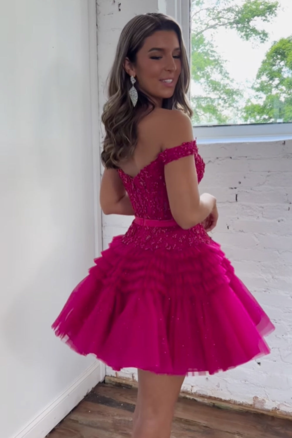 A Line Tulle Tiered Homecoming Dress Short Prom Dress