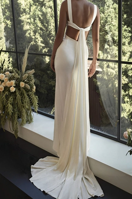 Column Sweetheart Floor-Length Wedding Dress With Split Side