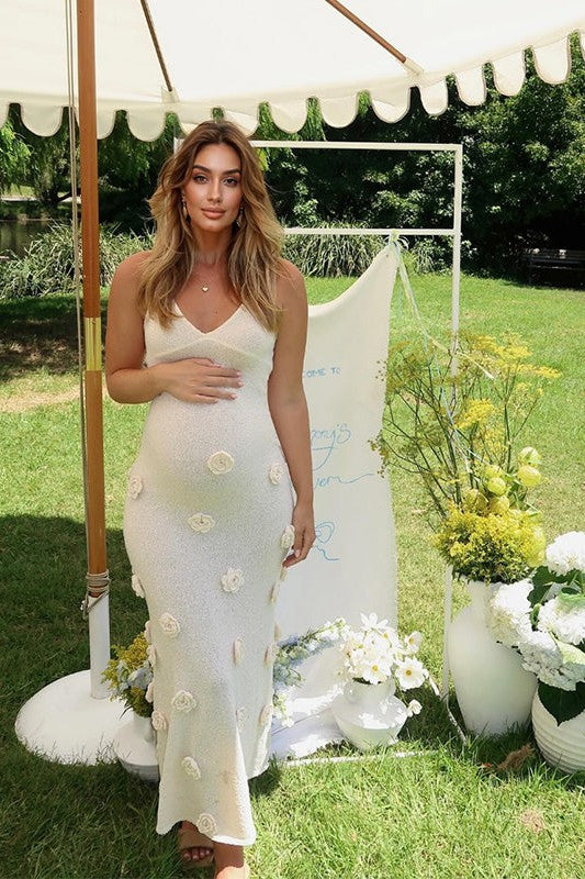 Backless Mermaid Maternity Formal Gown With 3D Crochet Flowers