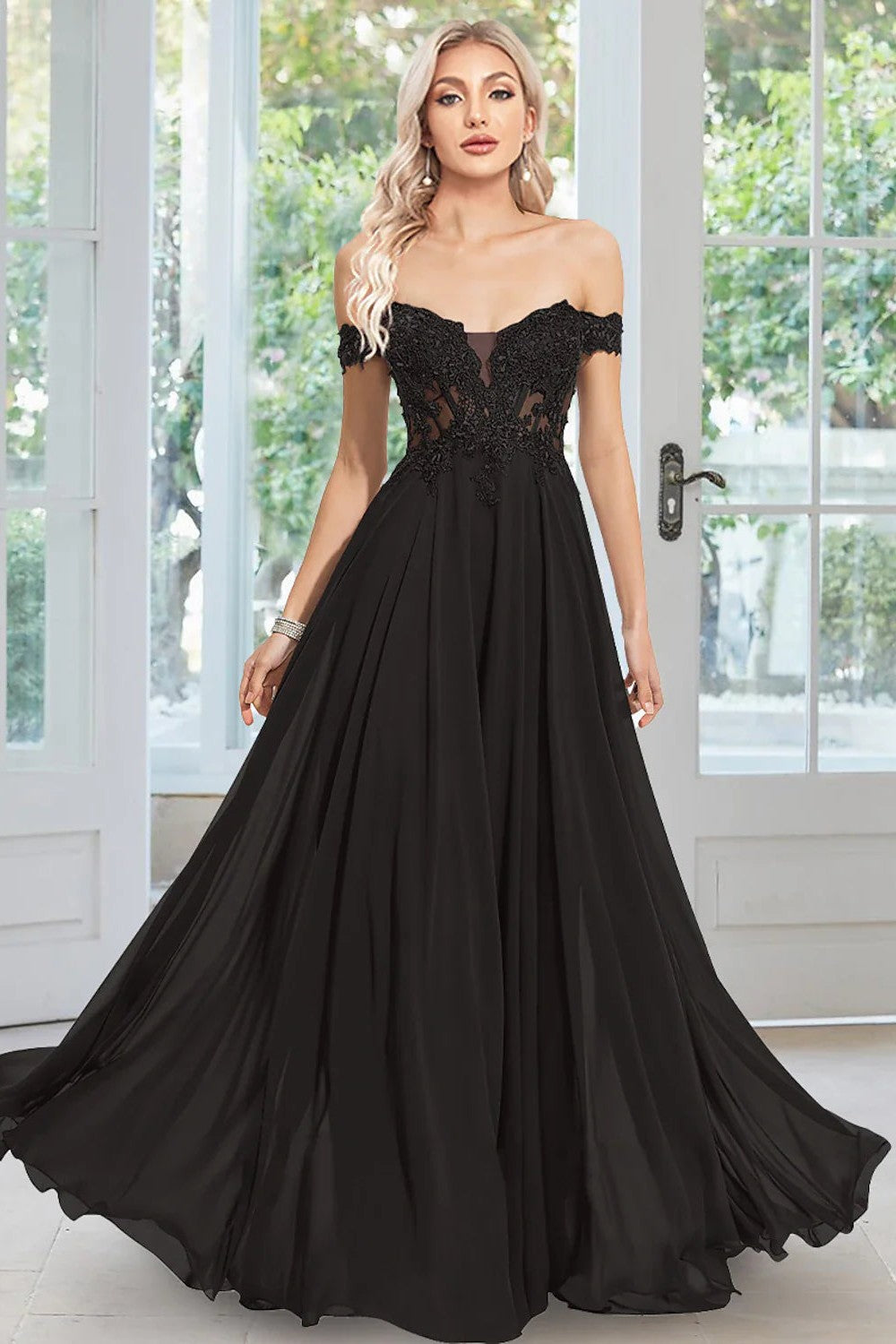 black-a-line-prom-dress-sexy-off-shoulder-sheer-corset-long-evening-gown