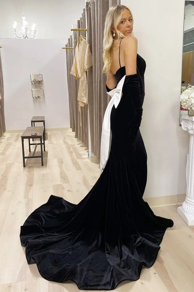 Black Corset Mermaid Prom Dress with White Bowknot Decoration