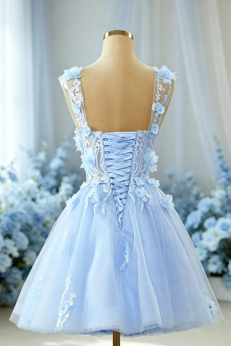 Charming Off-The-Shoulder A-Line Tulle Homecoming Dresses with Flower