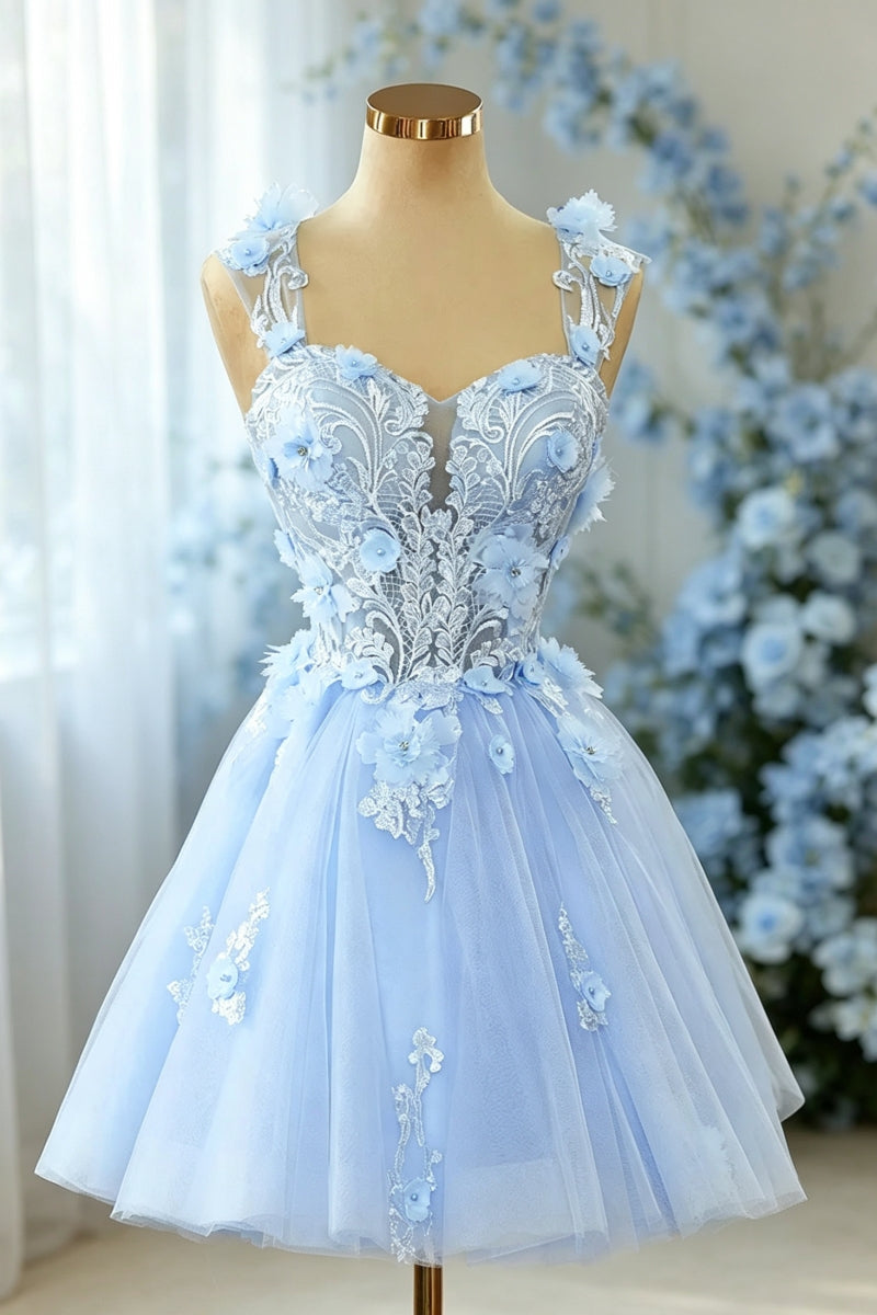 Charming Off-The-Shoulder A-Line Tulle Homecoming Dresses with Flower
