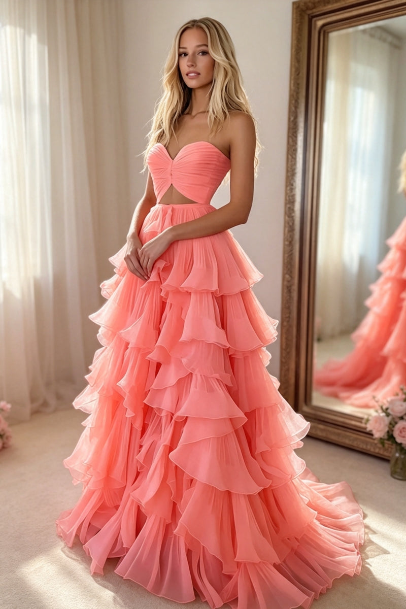 Charming Tulle Strapless A-Line Prom Dresses with Cut Out