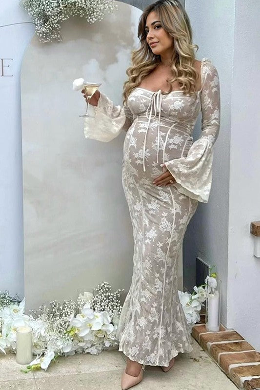 Corset Lace Formal Maternity Dress Flare Sleeves Bodycon Baby Shower D – Mylunadress