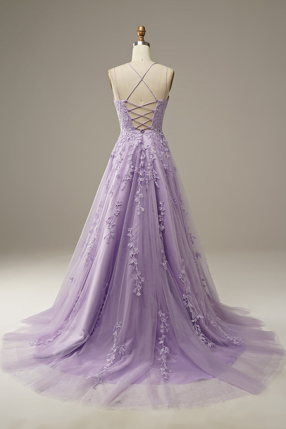 Elegant A-Line Prom Dress Lace Appliques Long Tulle Formal Gown