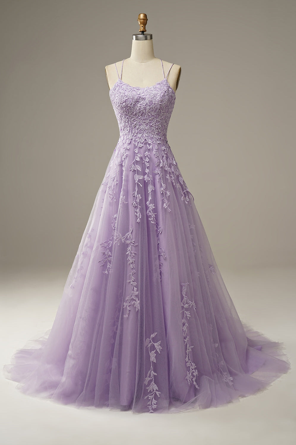 Elegant A-Line Prom Dress Lace Appliques Long Tulle Formal Gown