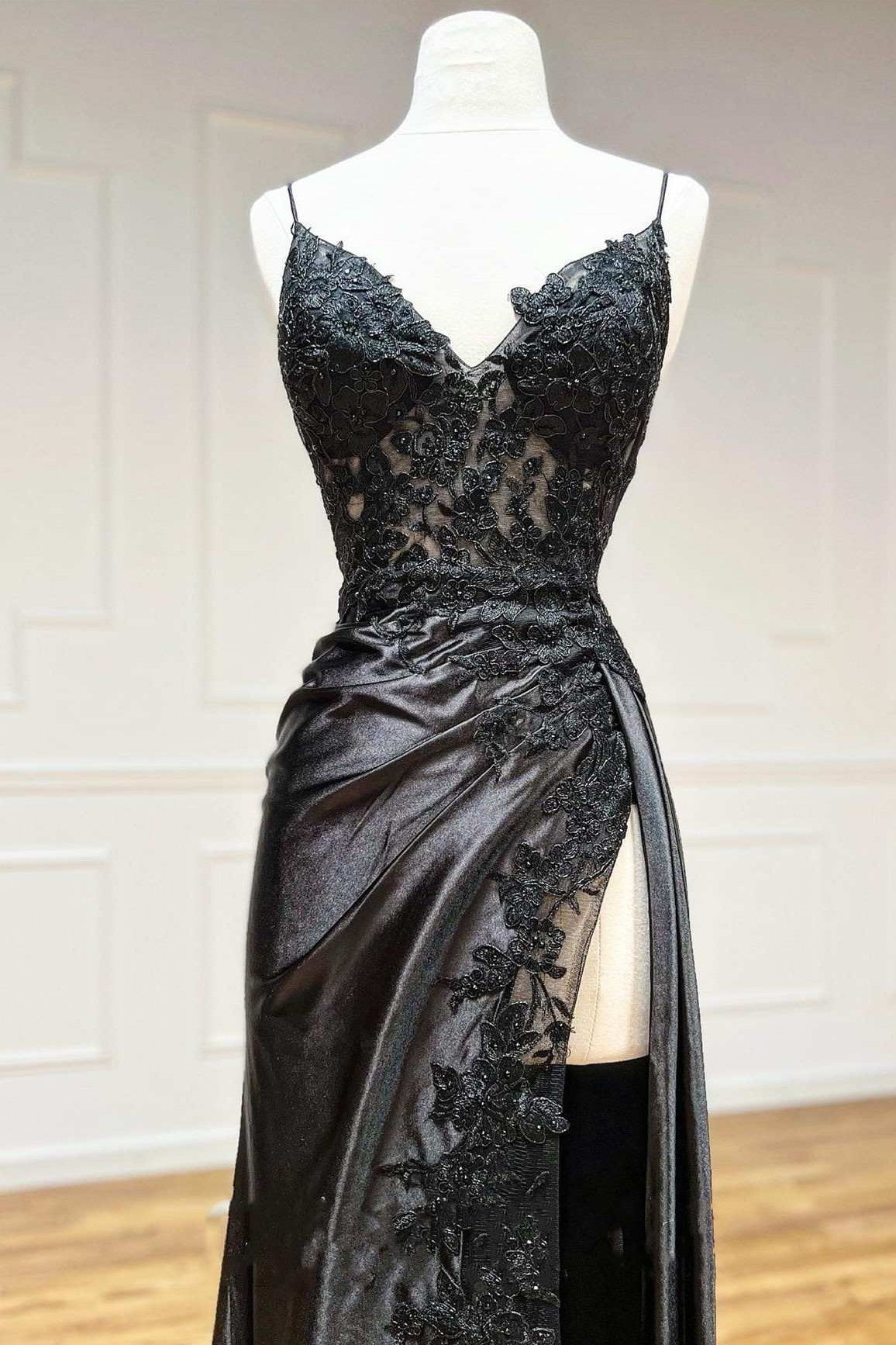 High Slit Sheath Prom Dress with Lace Appliques