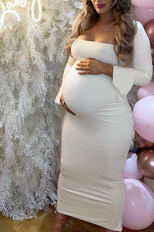 Long Sleeves Formal Maternity Dress White Baby Shower Bodycon Dress