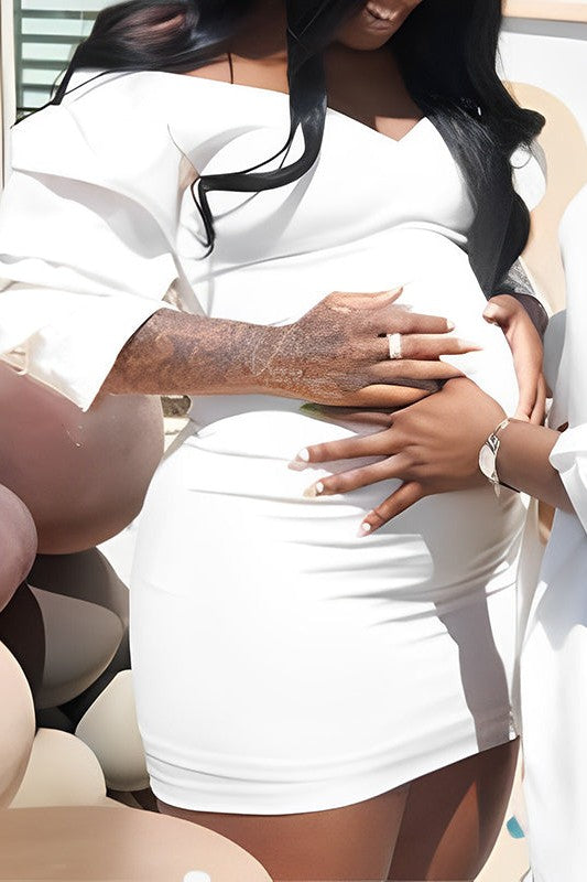 Off Shoulder Maternity Cocktail Dress Lantern Sleeves Short Bodycon Shower Dress