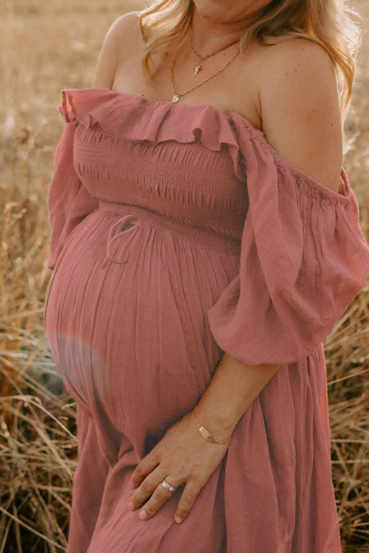 Off The Shoulder Maternity Evening Gown with Ruffles
