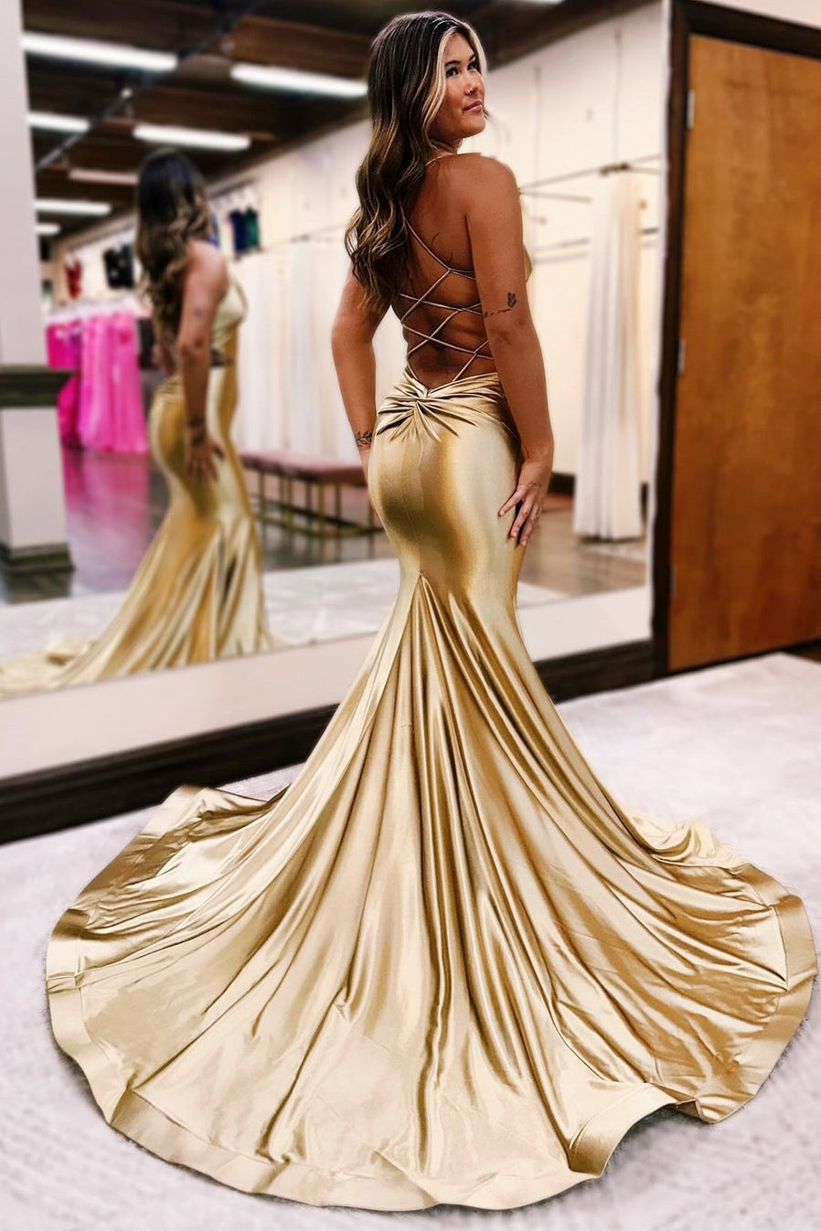 Sexy Mermaid Prom Dress Cut Out Low Back Evening Gown