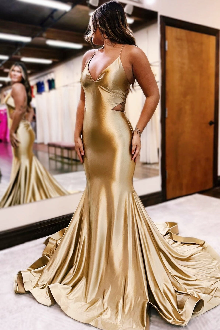 Sexy Mermaid Prom Dress Cut Out Low Back Evening Gown