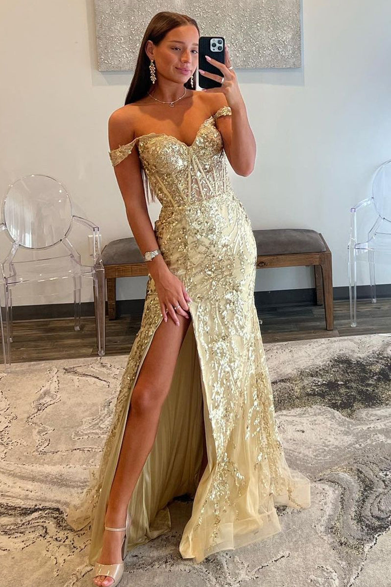Sparkly Sequin Mermaid Prom Dress With Illusion Corset And Slit