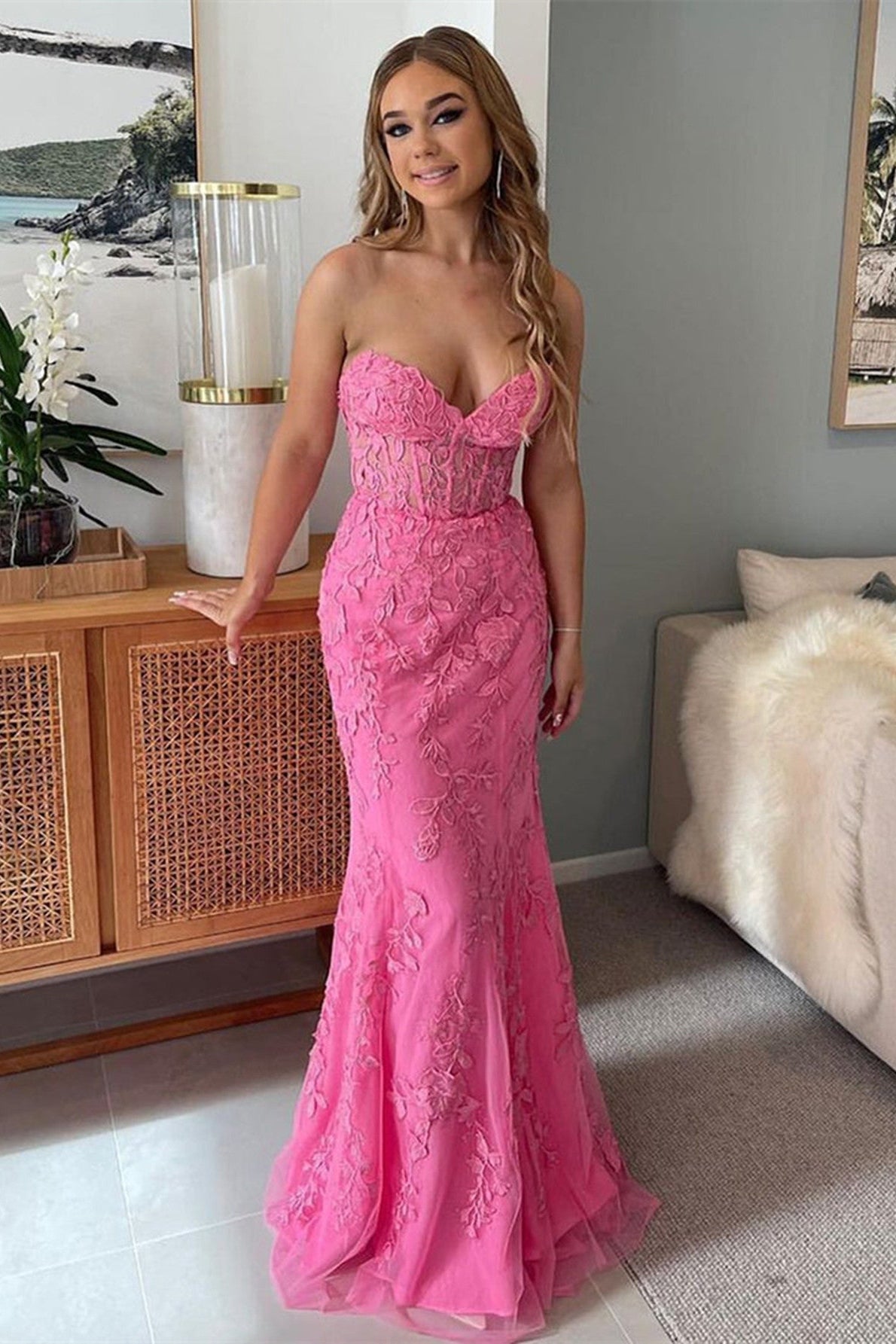 Sweetheart Lace Mermaid Prom Dress With Corset Bodice And Appliques